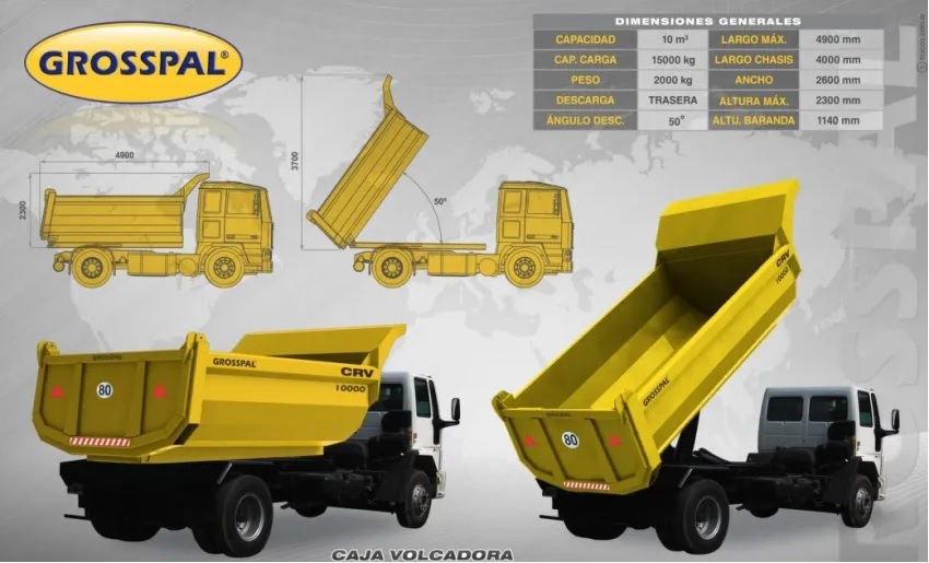 CAJA VOLCADORA GROSSPAL 7 M3 PARA MONTAR SOBRE CAMÍON (2,4 X 4,5 X 0,6 M)