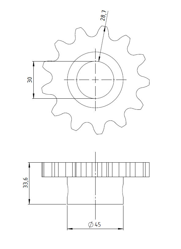 ENGRANAJE Z=13 - CADENA 3/4 (ASA 60) - GRANO GRUESO