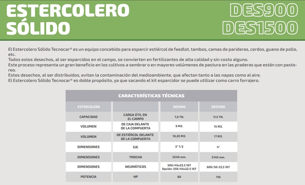 ESTERCOLERO SÓLIDO TECNOCAR DES900