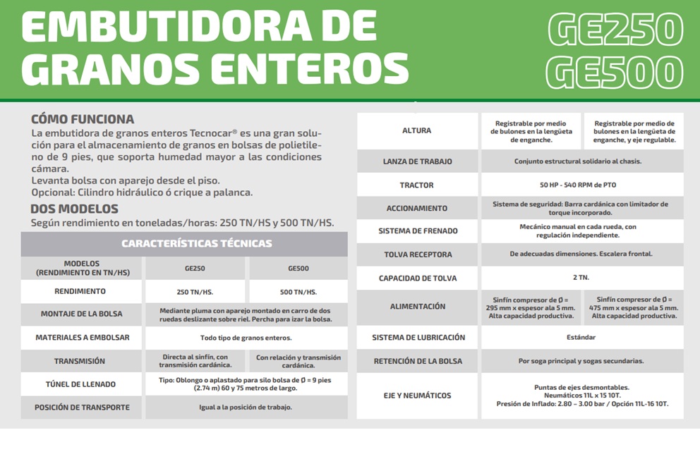 EMBUTIDORA DE GRANO ENTERO TECNOCAR GE500