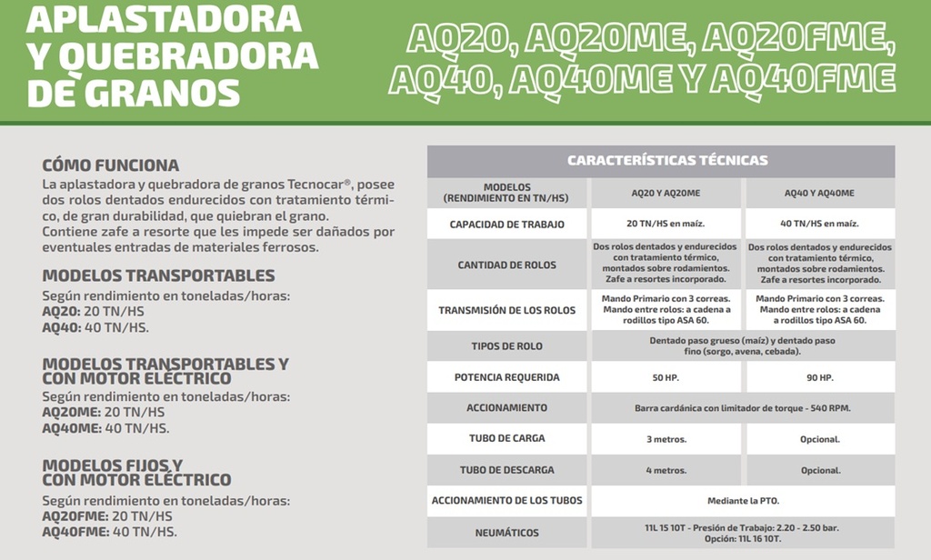 QUEBRADORA Y APLASTADORA DE GRANOS MIXTA TECNOCAR AQ40ME