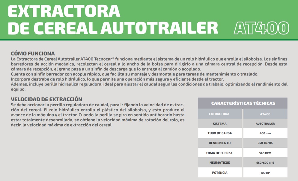 EXTRACTORA DE CEREAL AUTOTRAILER TECNOCAR AT400